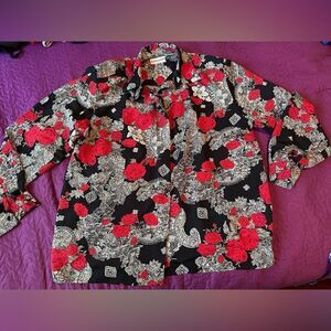 Alfred Dunner polyester shirt, size 10 roses and lace printed shirt